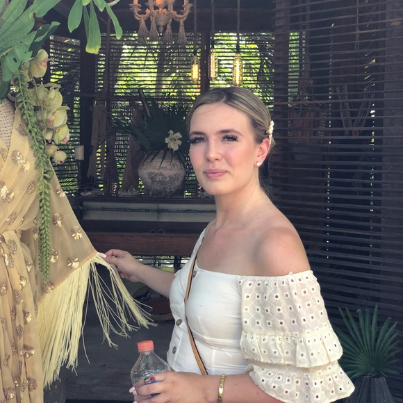 Off the shoulder fun sleeve cream button top - Picture 3 of 5